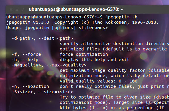 jpegoptim Ubuntu コマンド jpeg 圧縮